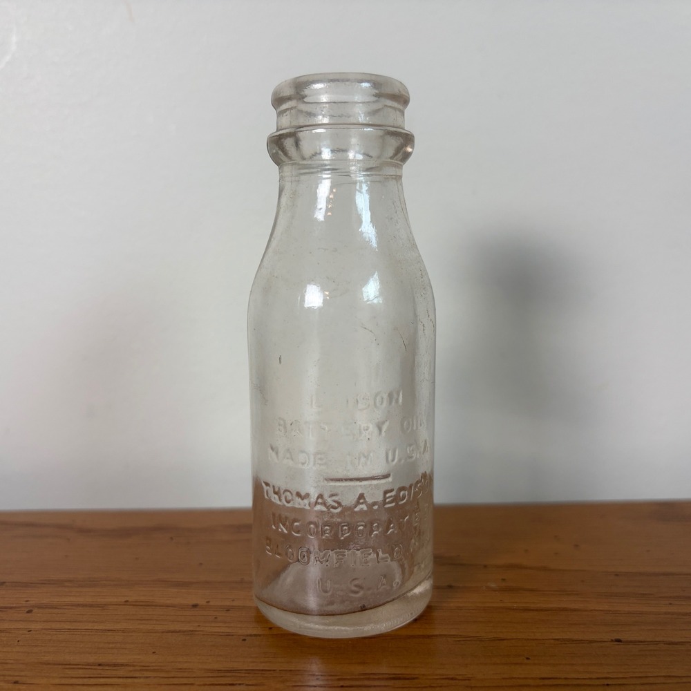 Vintage‎ Thomas A Edison Battery Oil Glass Bottle Embossed Bloomfield NJ